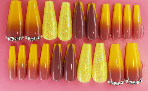 Mellow Yellow Ombre Long Coffin Gloss Finish Press On Nails