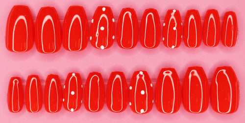 Strawberry Cake Medium Coffin Gloss Press On Nails